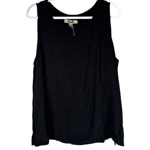 Flax Rayon Solid Black Sleeveless Scoop Neck Minimalist Tank Top Size Medium